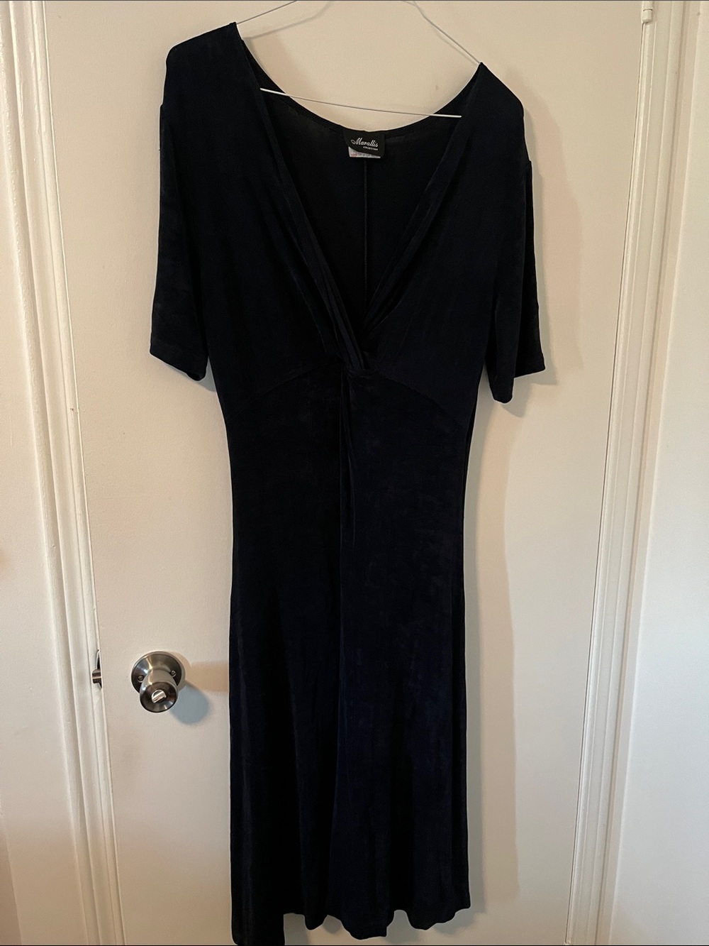 Classic Deep V Midi Dress in Navy by Marallis